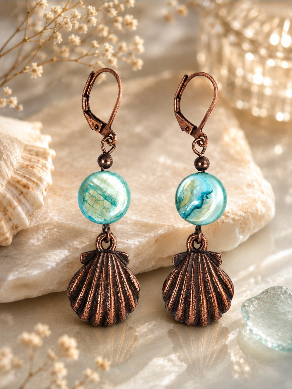Copper Shell & Turquoise Mother of Pearl Earrings